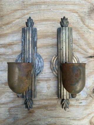 Vintage Pair Art Deco Wall Brass/metal Sconces Light Fixtures Restore