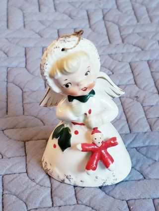 Vintage Napco Ceramic Angel Bell Christmas Japan Holding Red Doll Ilx3817