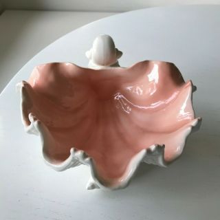 Vintage FF FITZ FLOYD PINK Ceramic COQUILLE SHELL Footed Bowl Dish Oceana EXC 4