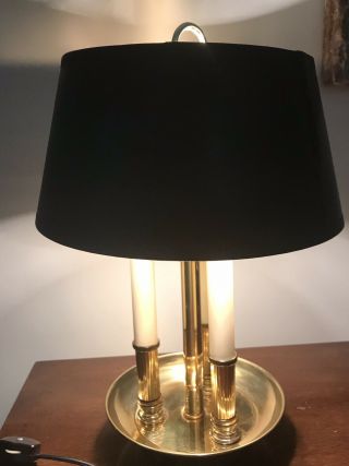 Vintage Bouilette Brass Desk Table Lamp Black Shade 3 Candle 2 Bulb 13 - 1/2”h