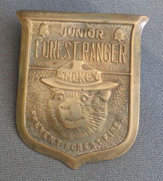 Vintage Tin Junior Forest Ranger Smokey The Bear Prevent Forest Fires Pin Badge