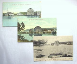 3 Vintage Postcards Old Grist Mill,  Centreport,  Centerport Yacht Club Ny