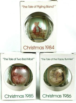 Beatrix Potter Christmas Ball Ornament Pigling Bland,  Flopsy Bunnies,  2 Bad Mice