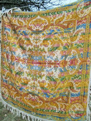 Vtg Antique Silk Rayon Tapestry Countryside Maiden Piano Scarf Tablecloth 55x50