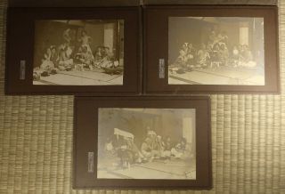 Antique Photo / Risque Lads Partying / Set Of 3 / Japanese / C.  1920