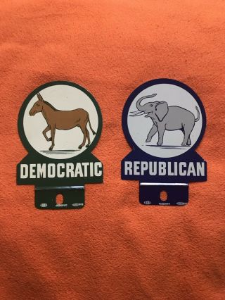 Vintage Republican And Democratic Political Campaign License Plate Topper