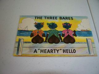 Vintage Antique Postcard Black Americana Comic " The Three Bares "