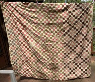 Vintage Hand Pieced Quilt Top Patchwork Pink & Brown Cover