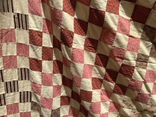Vintage Hand Pieced Quilt Top Patchwork Pink & Brown Cover 3