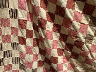 Vintage Hand Pieced Quilt Top Patchwork Pink & Brown Cover 4
