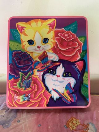 Large Vintage Lisa Frank Tin Cats Butterflies Roses