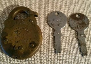 Antique Brass Street Letter Box Lock Padlock With Matching Number Keys U S Mail