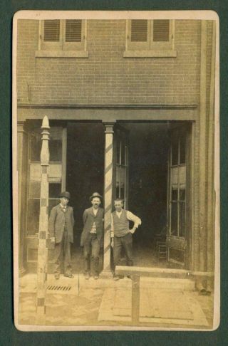 Ca.  1880 Antique Barber Shop Exterior W Worker S & Barber Pole St.  Louis Missouri