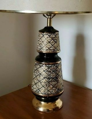Vtg Mid Century Modern Ceramic Table Lamp Gold & Black Atomic 27 " No Shade