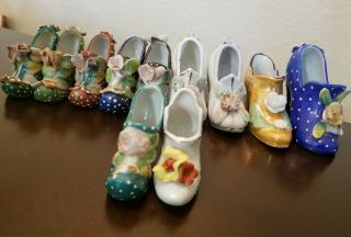 11 Vintage Ceramic/porcelain Miniature Shoes Japan Victorian Hand Dekorated