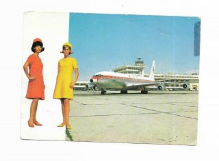 Mea Lebanon Airline Issue Postcard 707 Stewardess Beirut Airport