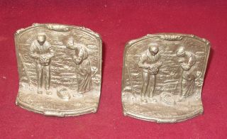 Cast Iron Bronzed Plated Book Ends Praying Man And Woman After Harvest