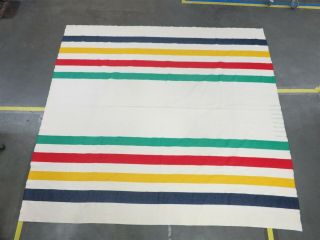 Vintage Hudson Bay Company 100 Wool Point Blanket Yellow Red Blue Green