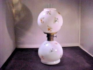 Antique Miniature Oil Lamp Milk Glass With Tiny Flowers Ball Shade