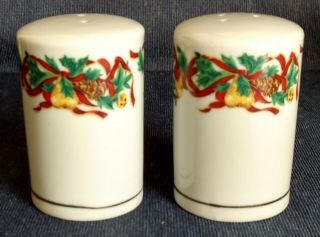 Home Accents Fine China “holiday Ribbon” Salt And Pepper Shaker Set White