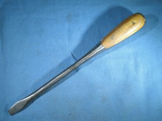 Vintage 12 " Long 7/16 " Wide Tip Slotted Screwdriver W/ Wood Clad Perfect Handle