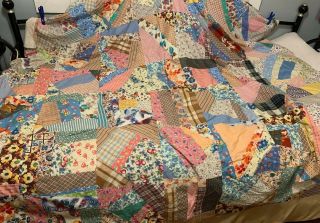 Handmade Vintage Patchwork Quilt Top Unfinished 69” X 82”