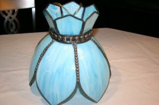 Vintage Tiffany Style Leaded Stain Glass Hanging Swag Lamp Blue And White