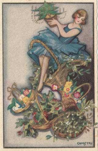 Art Deco ; Chiostri ; Christmas Girl In Blue,  1910 - 30s