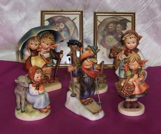 Hummel Germany 6 Figurines Stormy Weather & 5 Others,  2 Picture Frames