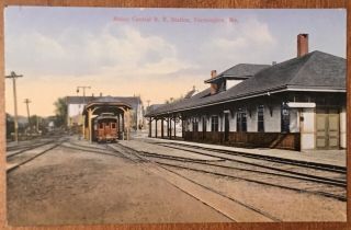 Maine Central Rr Station,  Farmington Maine Me,  Train Depot Postcard