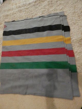 Vintage Felt Blue 100 Wool @ 1950s Striped Camp Blanket 78 " X 88 "