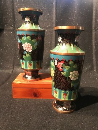 Vintage Cloisonne Vases 9” High Great Color