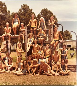 Vintage Tampa Large Color Snapshot Photo Swim Team Boys Girls Coach 1980 3