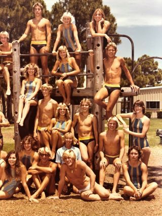 Vintage Tampa Large Color Snapshot Photo Swim Team Boys Girls Coach 1980 4