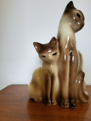 Vintage Mid - Century Kron Ceramic Siamese Cat & Kitten Table Tv Lamp 14 "