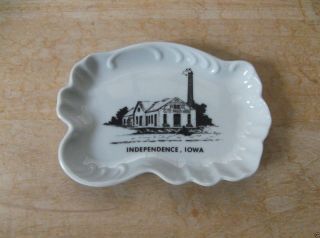 Small Vintage White Ceramic Trinket Size Dish Advertising Independence,  Iowa