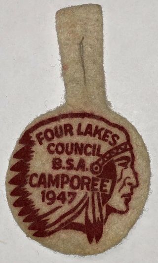 Bsa Boy Scout Patch Four Lakes Council Camporee 1947