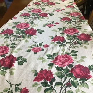 Vintage Barkcloth Fabric Curtain Panels - Red Roses - 2 - 88” X 42”