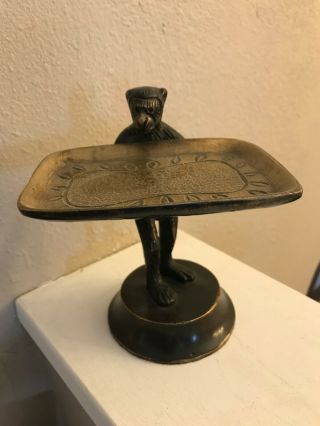 Antique Monkey Soap Dish Bar Business Card Holder Solid Brass 5 1/4 " Tall