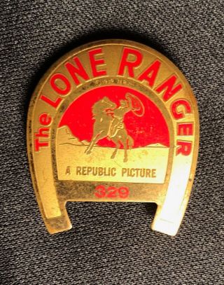 Lone Ranger Club 1939 Republic Pictures Serial Movie Theatre Issued Badge With S