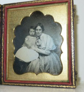 6th Plate Daguerreotype Photo Of Mother And Daughter