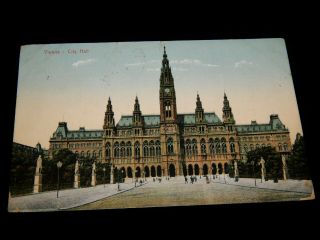 Vintage Postcard,  Vienna,  Austria,  Front View Of City Hall,  To St Paul,  Mn,  1909