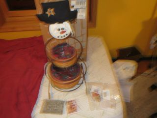 Longaberger Small Snowman Wrought Iron Stand W/ 2 Baskets Face And Hat