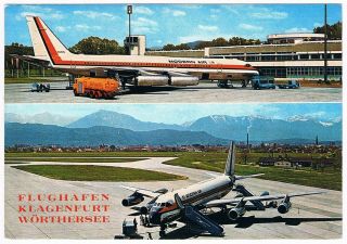 Postcard Klagenfurt Airport Modern Air Convair Cv - 990 Aviation Airline
