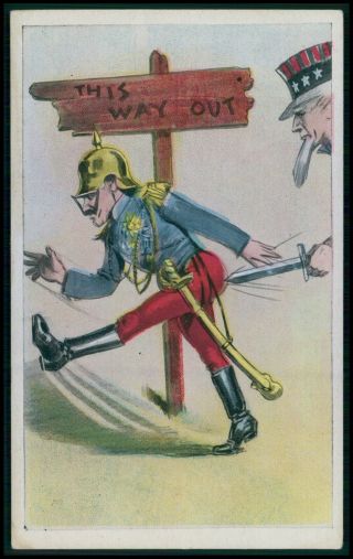 Usa Uncle Sam X Kaiser Wwi Ww1 War Humor Satirical Propaganda Old C1915 Postcard