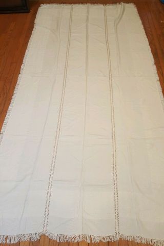 Vintage Hand Made Linen Banquet Tablecloth And Uncut 12 Napkins Loom Peruvian