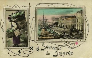 Turkey,  Smyrne Smyrna,  Les Quais,  Marchand De Légumes (1910s) Tinted Rppc