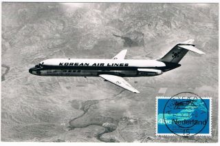 Postcard Korean Air Lines Douglas Dc - 9 Aviation Airways