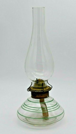Vintage Eagle Glass Kerosene Oil Hurricane Lamp w/ Chimney Shade,  Green Accents 4
