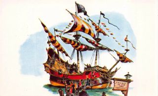 Pre - Opening Disneyland Artist Postcard Pirate Ship Restaurant Fantasyland 115367